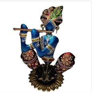 Handcrafted Multicolor Metal Krishna Tea Light Holder